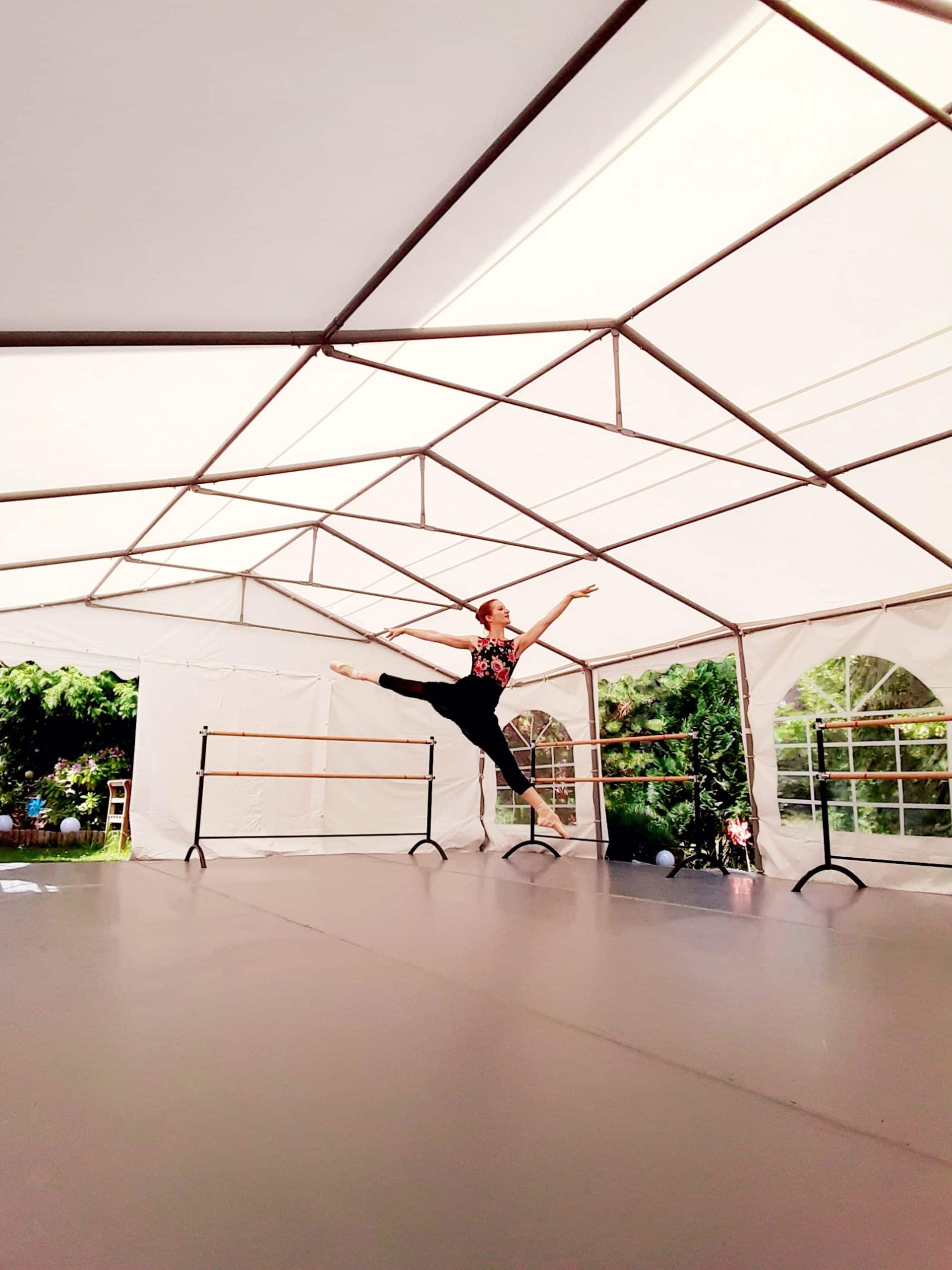 Franziska Rengger dancing on her outdoor Harlequin floor