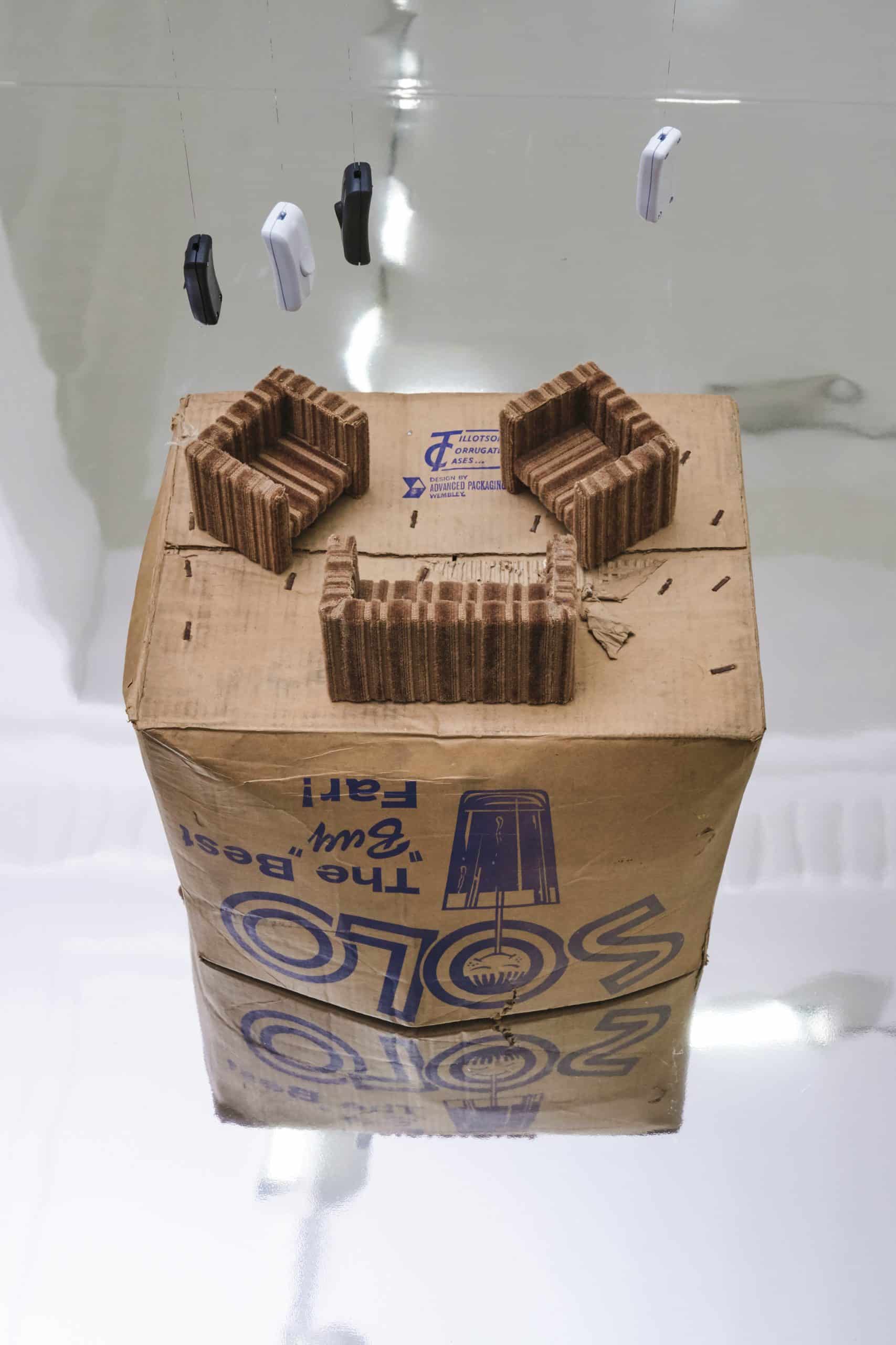 Sophie Jung Exhibition - mini cardboard settees on Hi-Shine floor © Lynn Theisen