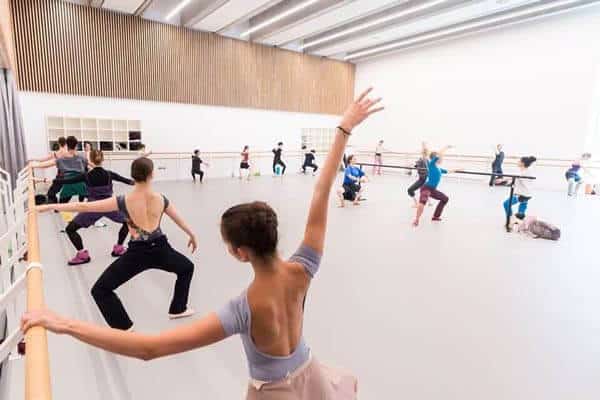 A rehearsal at the new London City Island., on Harlequin floor