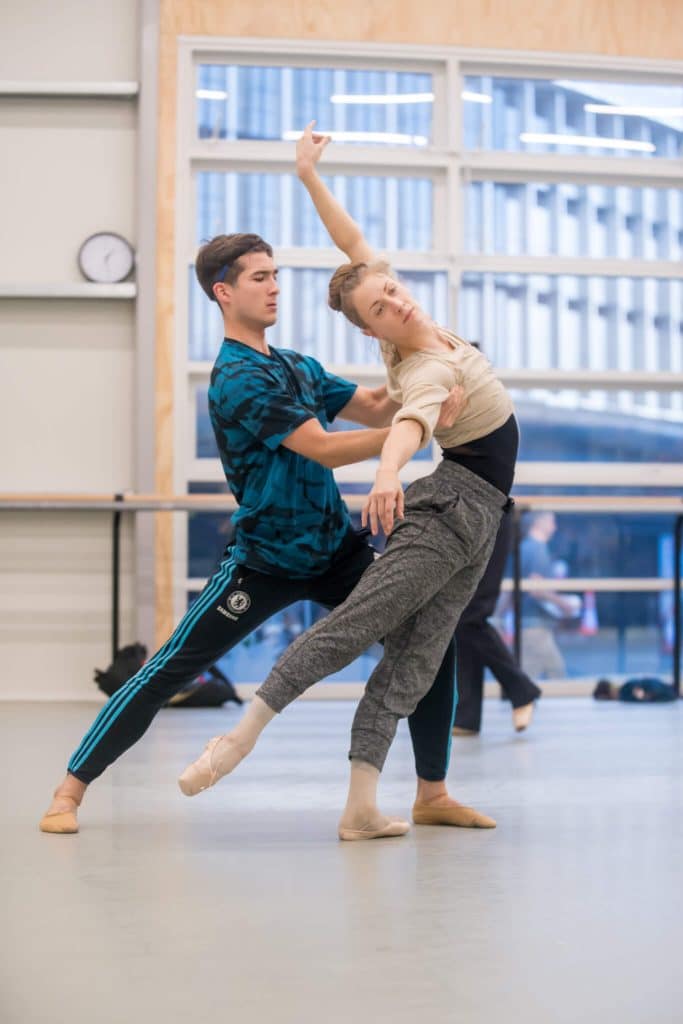 Laurynas Vejalis and guest principal Simone Messmer in rehearsal for Artifact II 2019