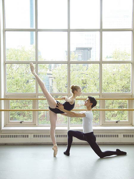 Two Boston Ballet School students dancing on Harlequin Cascade vinyl