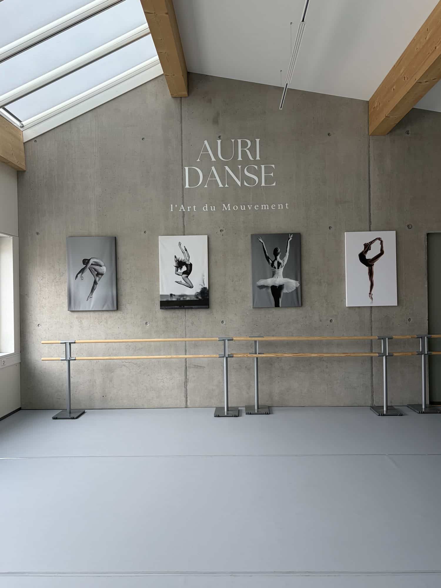 Studio de danse AURI Danse à Martigny, murs en béton ciré et barres de danse